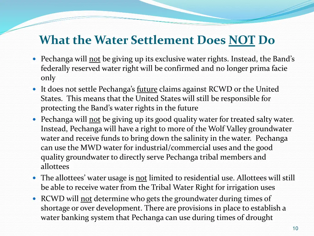 what the water settlement does not do