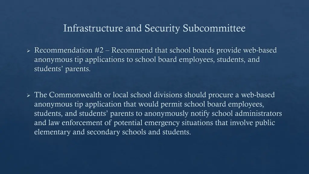 infrastructure and security subcommittee 1