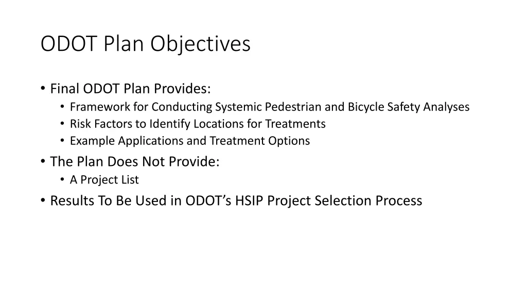 odot plan objectives