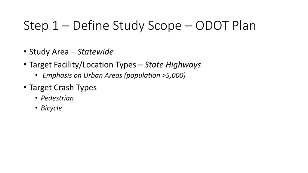 step 1 define study scope odot plan