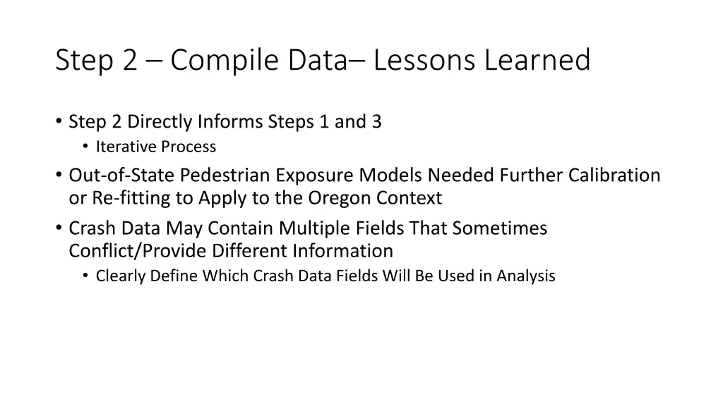 step 2 compile data lessons learned