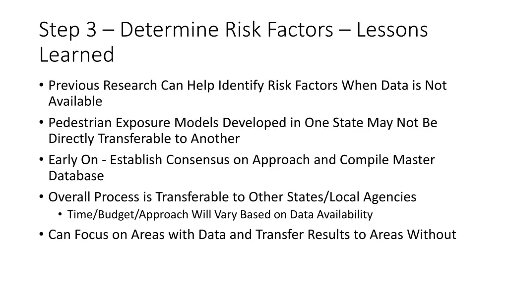 step 3 determine risk factors lessons learned