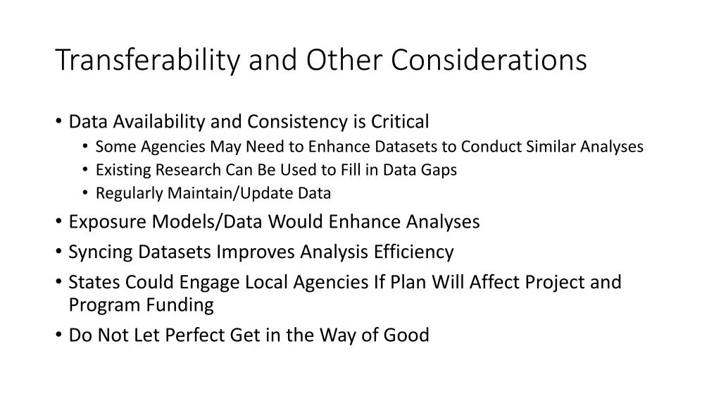 transferability and other considerations 1