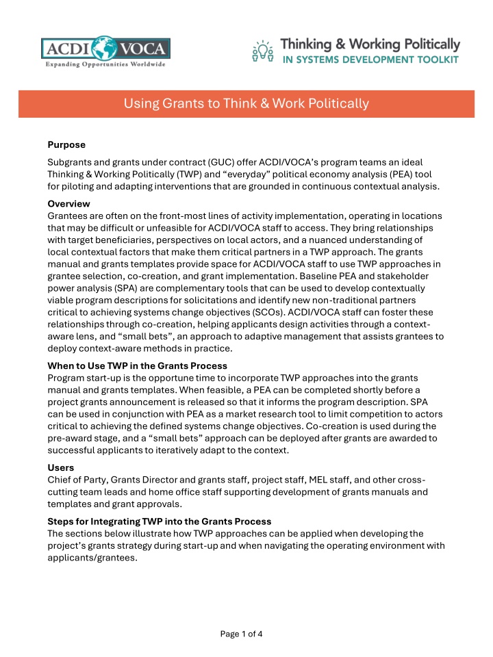using grants to think work politically