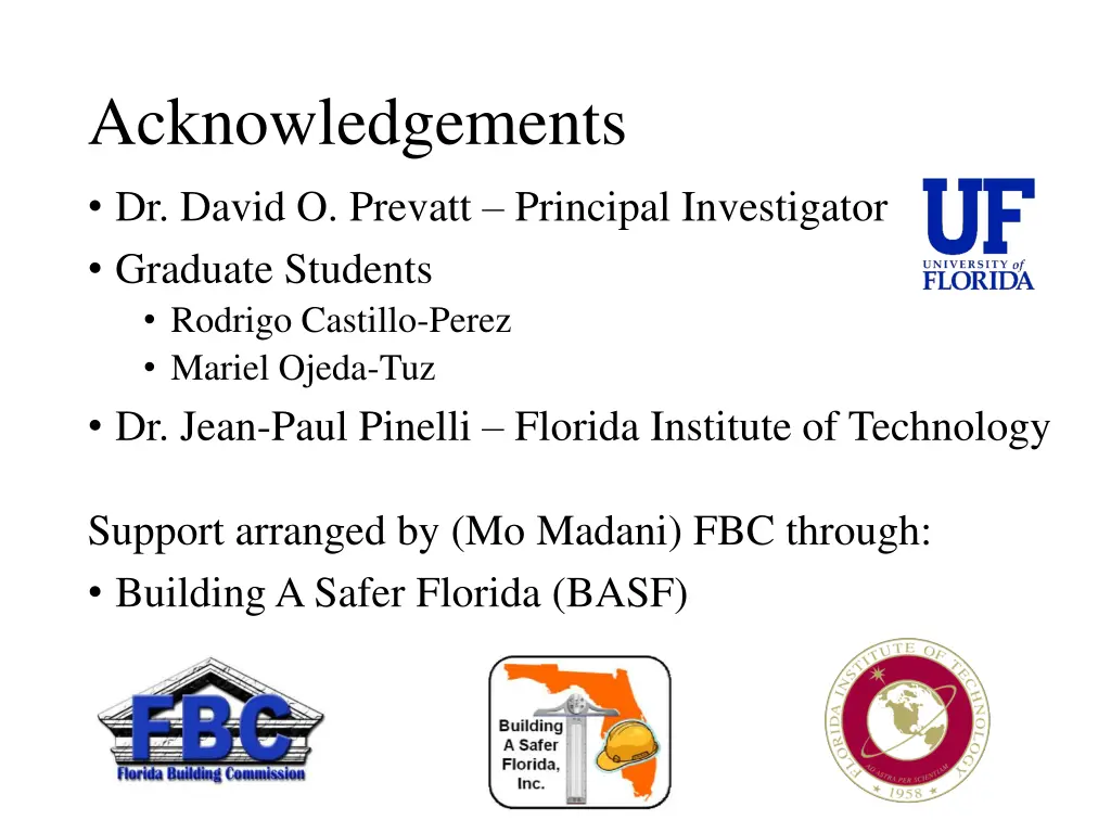 acknowledgements dr david o prevatt principal