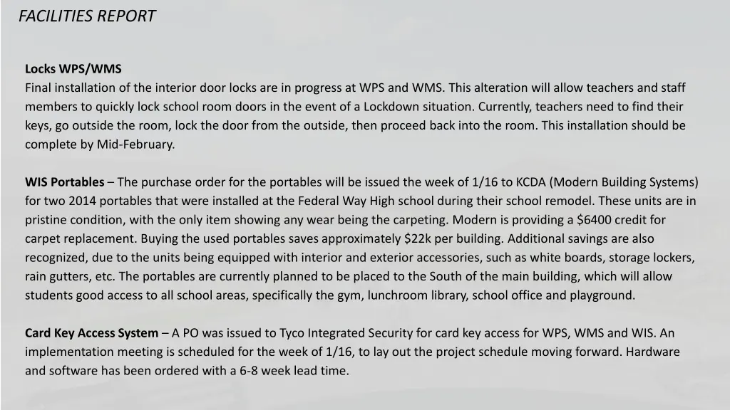 facilities report