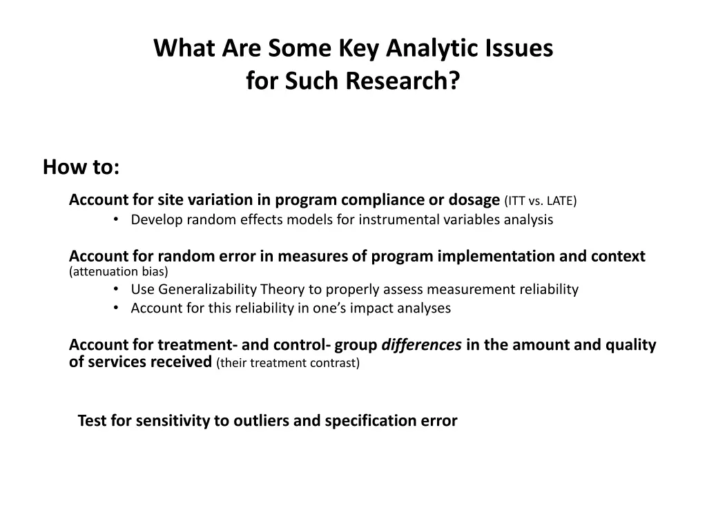 what are some key analytic issues for such