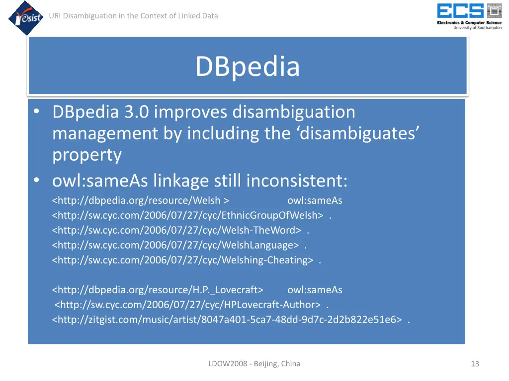 uri disambiguation in the context of linked data 11