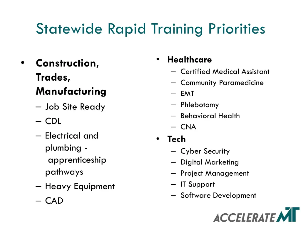 statewide rapid training priorities