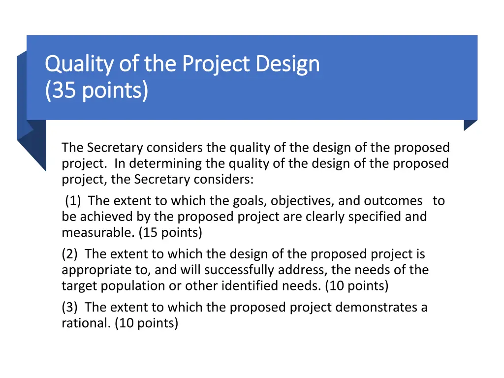 quality of the project design quality