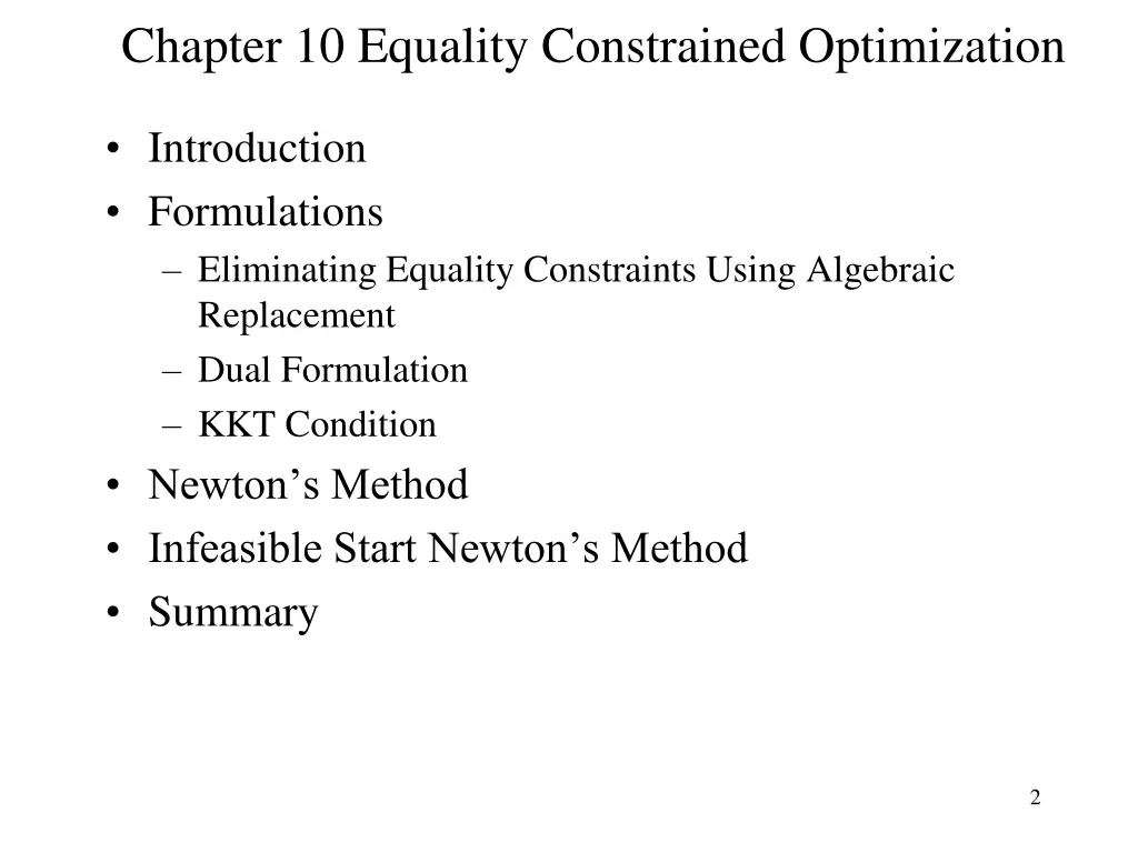 chapter 10 equality constrained optimization