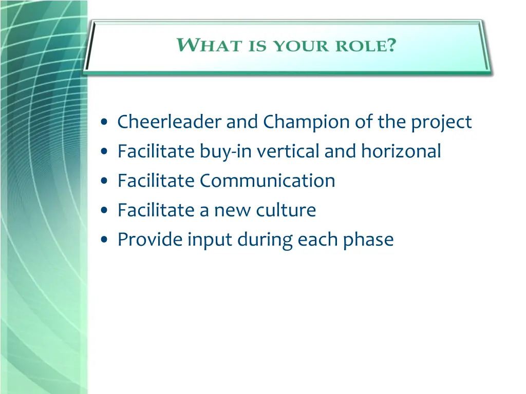 cheerleader and champion of the project
