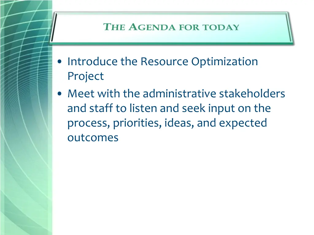 introduce the resource optimization project meet