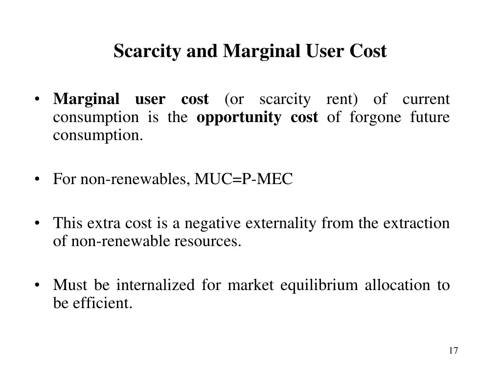 scarcity and marginal user cost