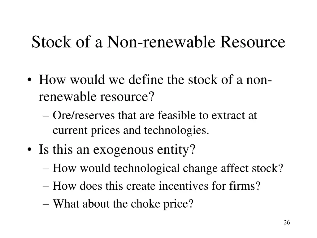 stock of a non renewable resource
