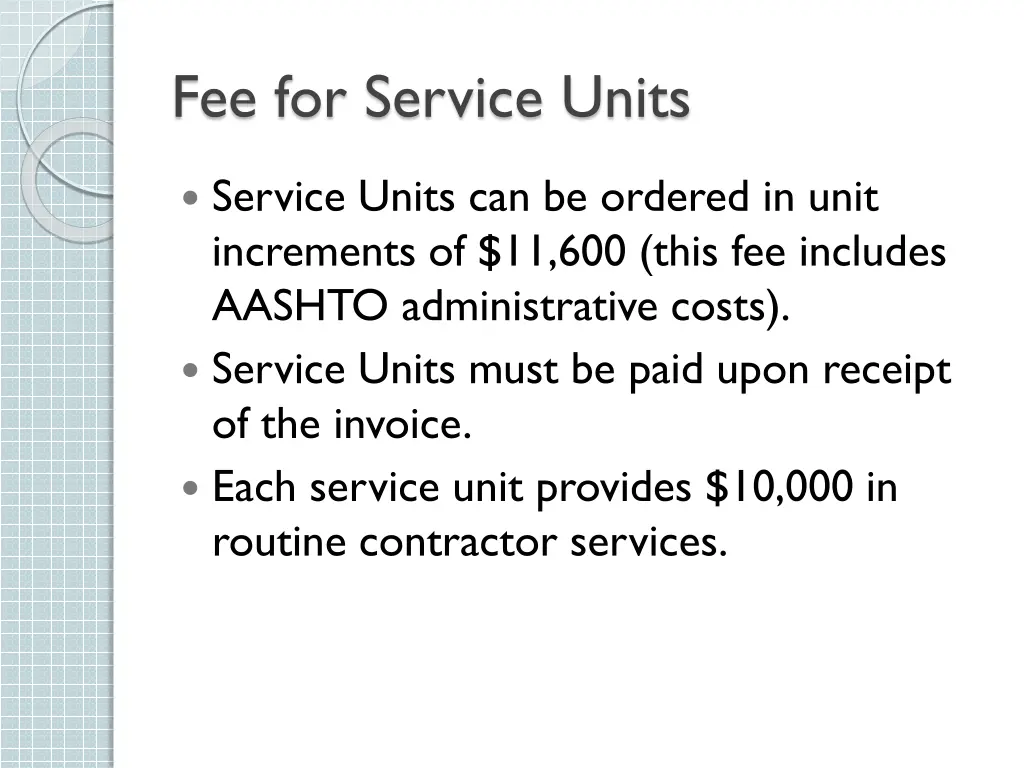 fee for service units
