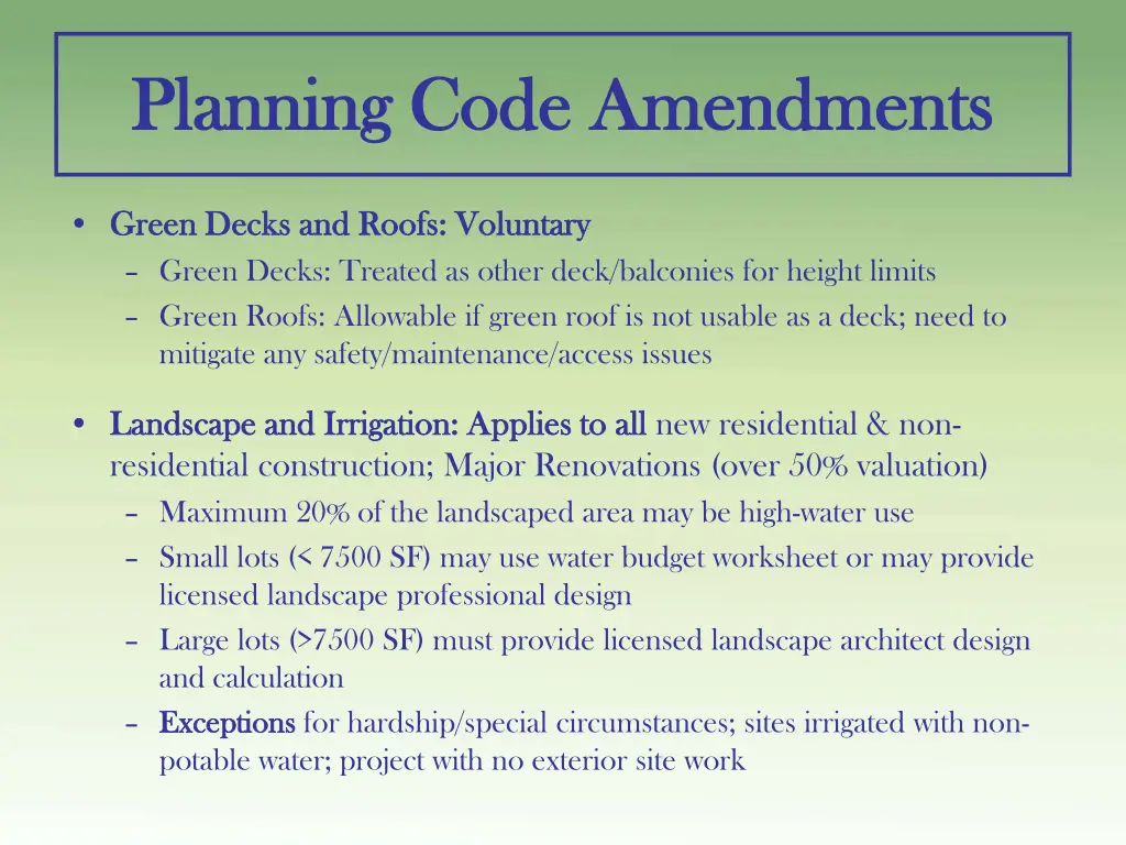 planning code amendments planning code amendments