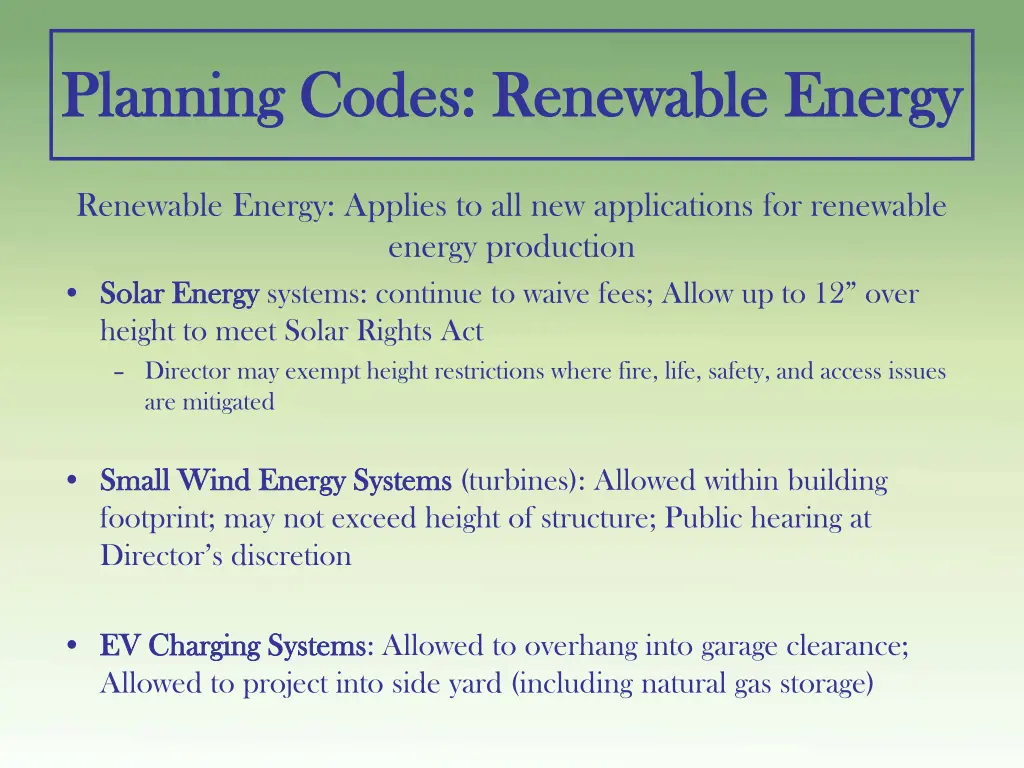 planning codes renewable energy planning codes