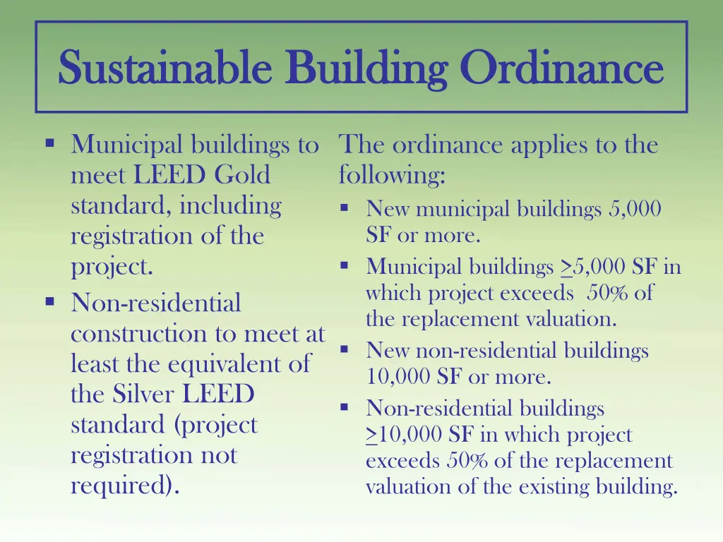 sustainable building ordinance sustainable