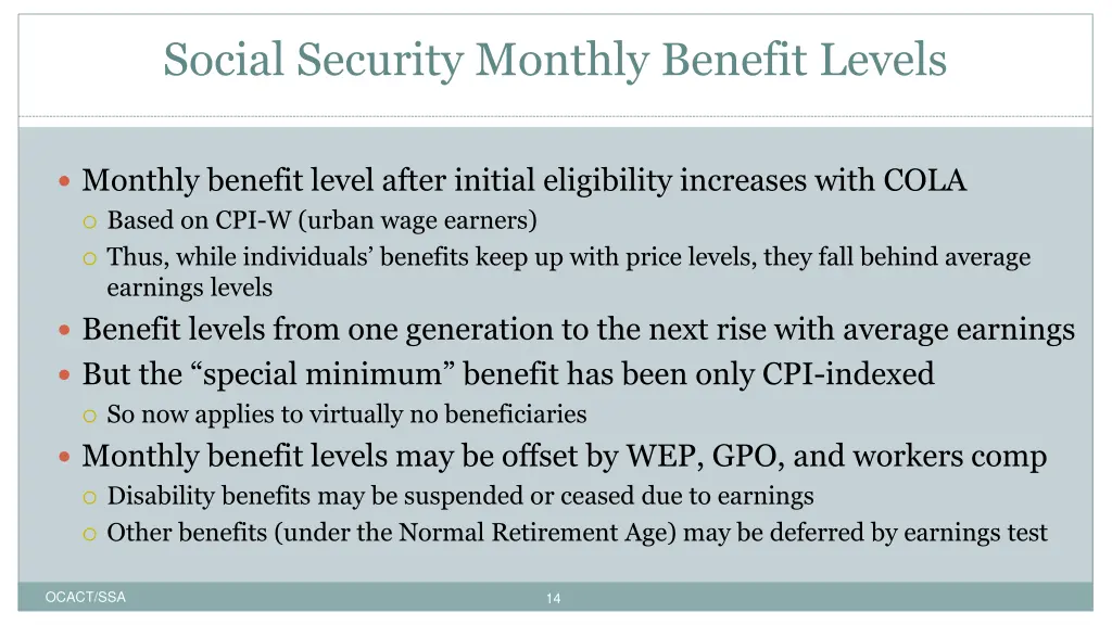 social security monthly benefit levels 1