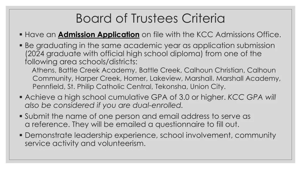 board of trustees criteria