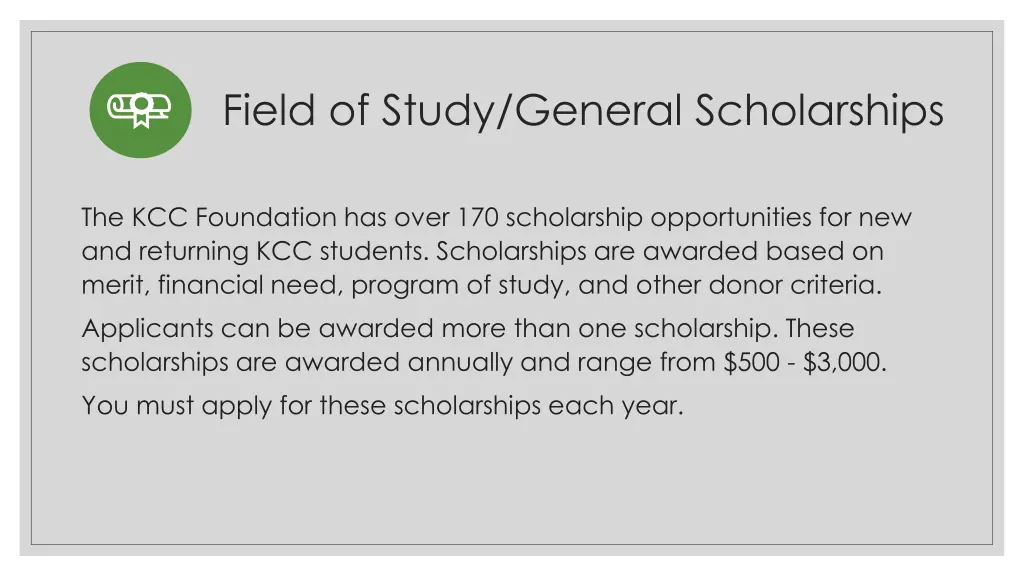 field of study general scholarships
