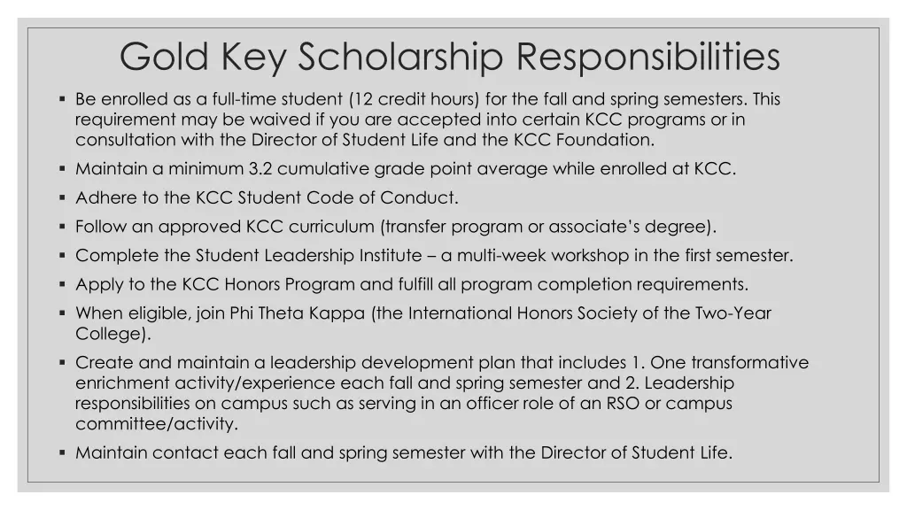 gold key scholarship responsibilities