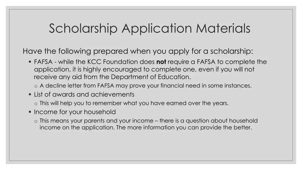 scholarship application materials