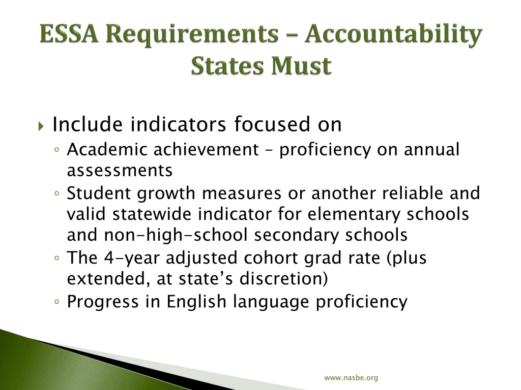 include indicators focused on academic
