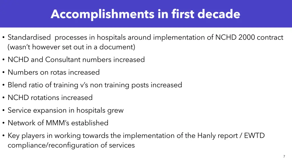 accomplishments in first decade