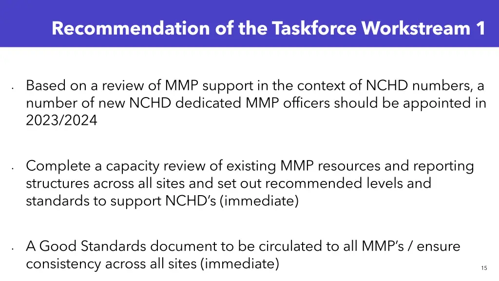 recommendation of the taskforce workstream 1 1