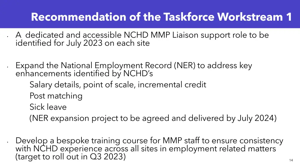 recommendation of the taskforce workstream 1
