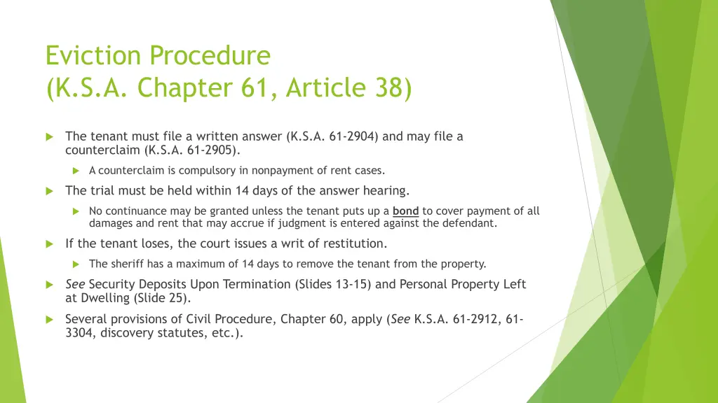 eviction procedure k s a chapter 61 article 38 1