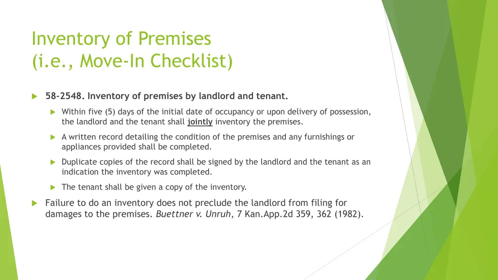 inventory of premises i e move in checklist