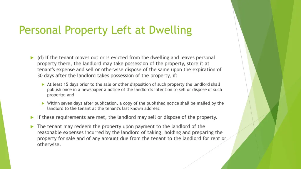 personal property left at dwelling