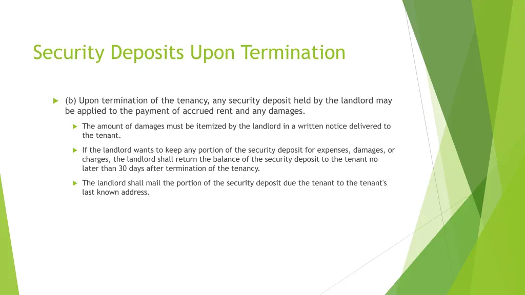 security deposits upon termination