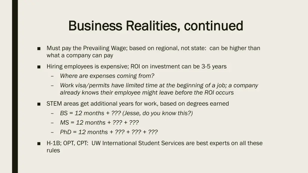 business realities continued business realities
