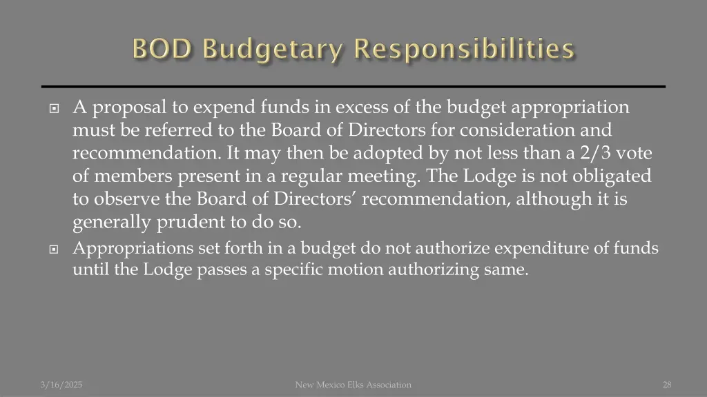 a proposal to expend funds in excess