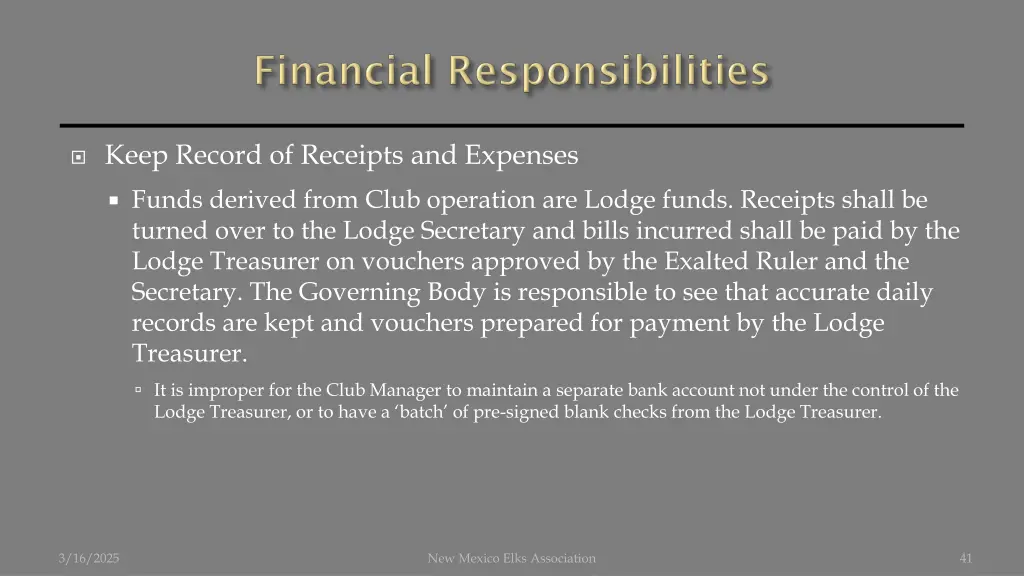 keep record of receipts and expenses