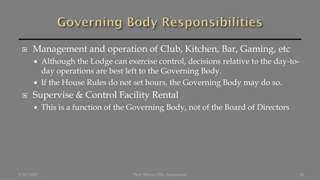 management and operation of club kitchen