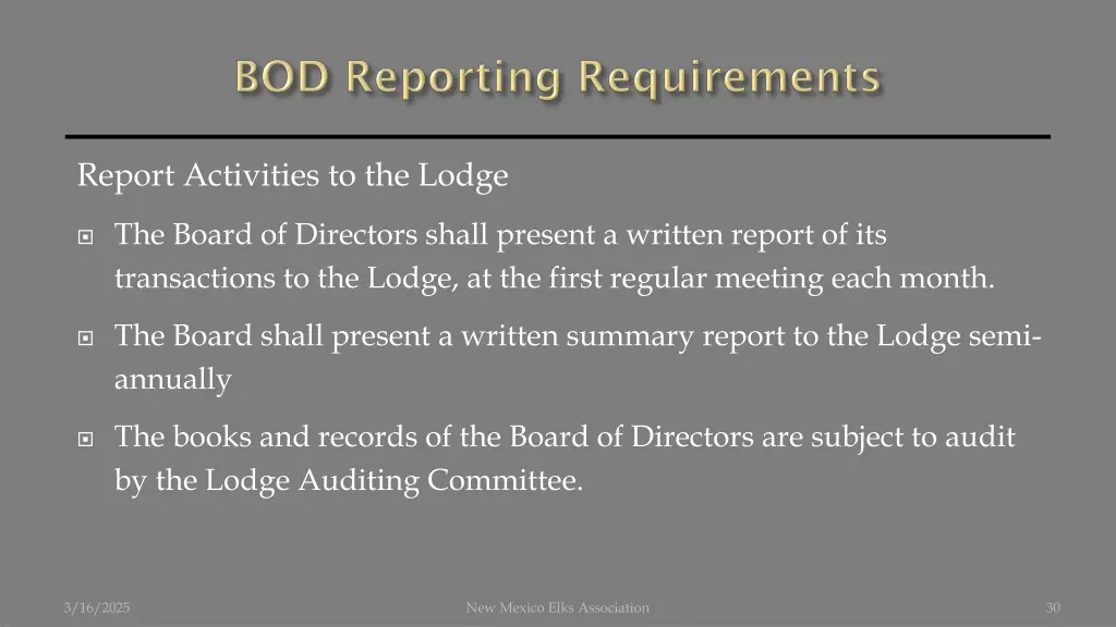 report activities to the lodge
