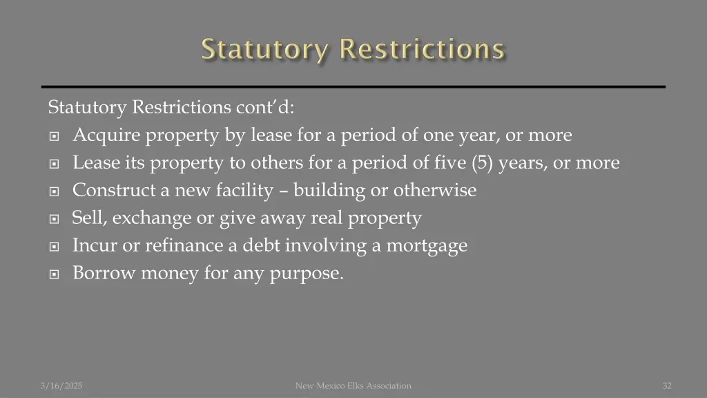 statutory restrictions cont d acquire property