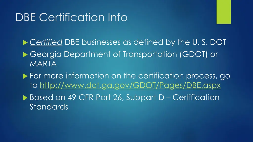 dbe certification info