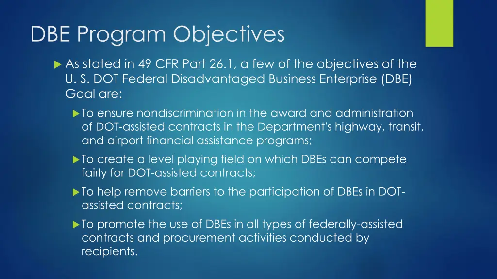 dbe program objectives