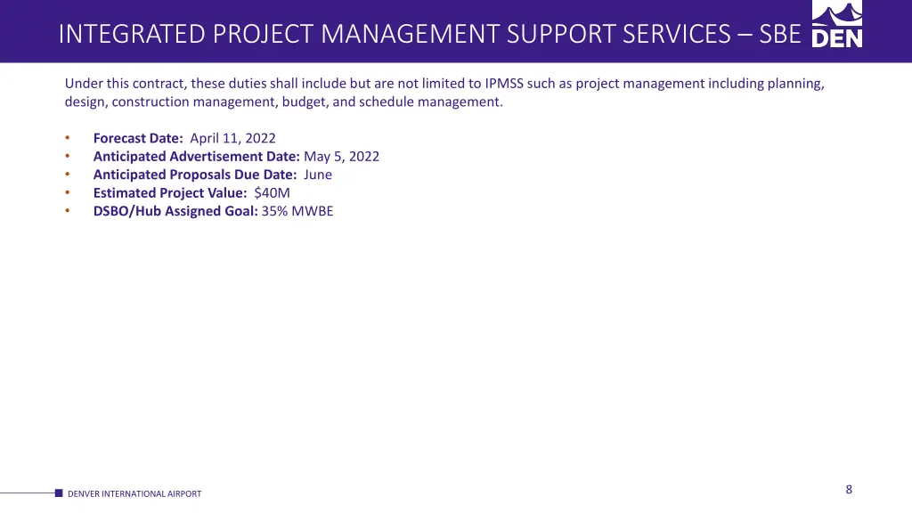 integrated project management support services sbe 1