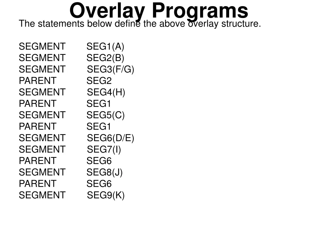 overlay programs the statements below define