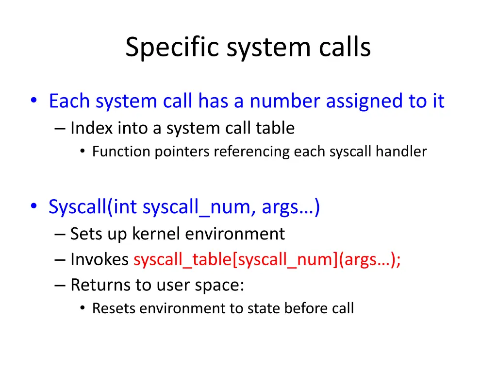 specific system calls