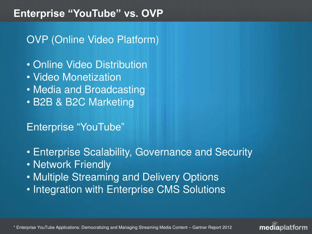 enterprise youtube vs ovp