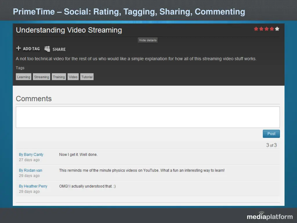 primetime social rating tagging sharing commenting
