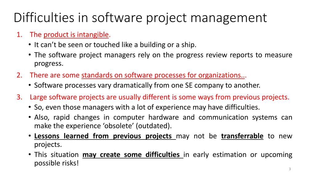 difficulties in software project management